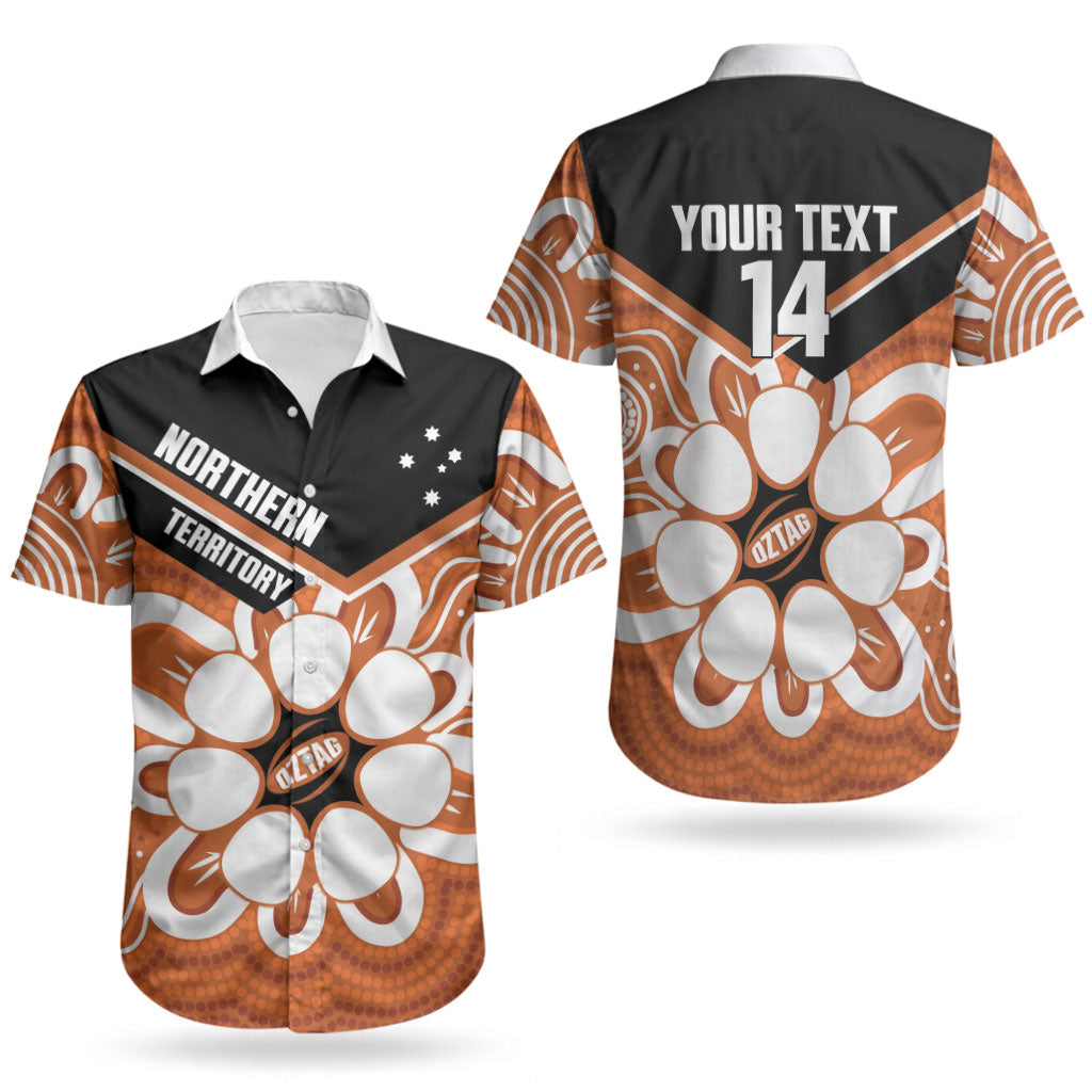 Northern Territory Oztag Custom Couples Matching Summer Maxi Dress and Hawaiian Shirt Seven-Petaled Rose Emblem Indigenous Art