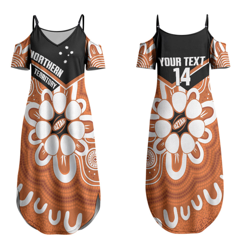 Northern Territory Oztag Custom Couples Matching Summer Maxi Dress and Hawaiian Shirt Seven-Petaled Rose Emblem Indigenous Art