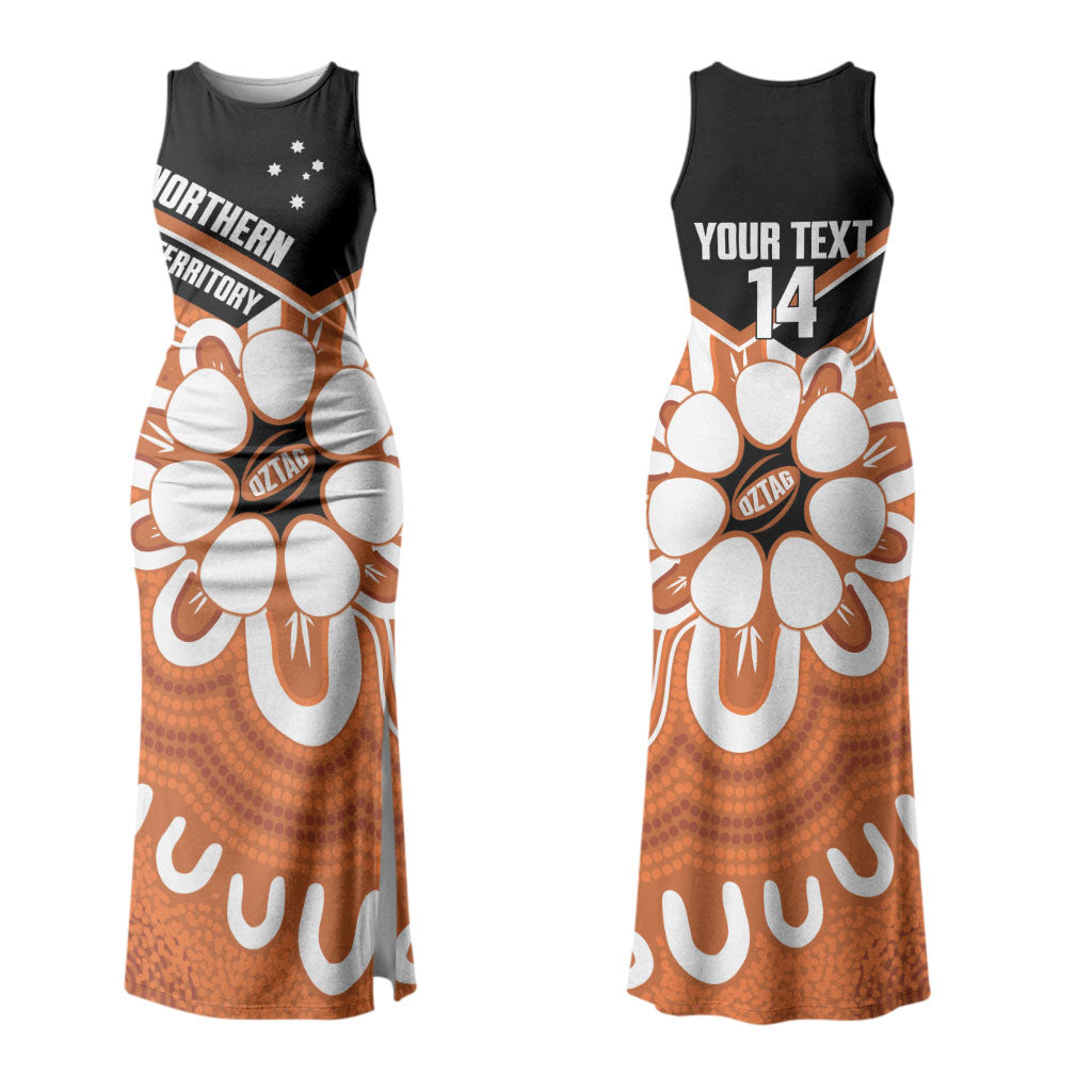Northern Territory Oztag Custom Couples Matching Tank Maxi Dress and Hawaiian Shirt Seven-Petaled Rose Emblem Indigenous Art