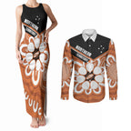Northern Territory Oztag Custom Couples Matching Tank Maxi Dress and Long Sleeve Button Shirt Seven-Petaled Rose Emblem Indigenous Art