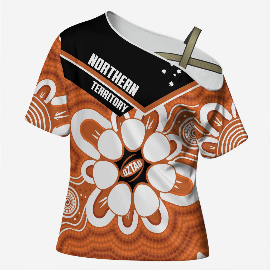 Northern Territory Oztag Custom Cross Shoulder Shirt Seven-Petaled Rose Emblem Indigenous Art