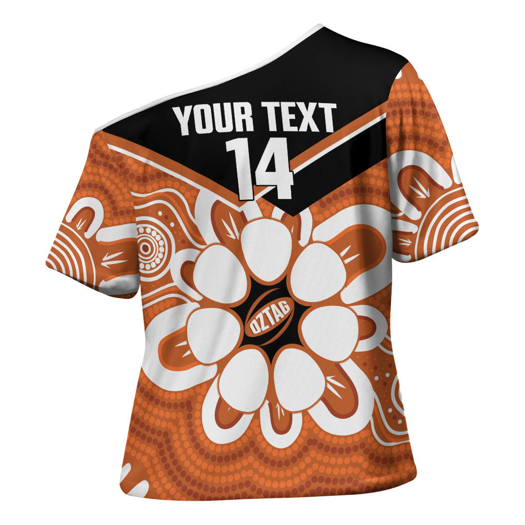 Northern Territory Oztag Custom Cross Shoulder Shirt Seven-Petaled Rose Emblem Indigenous Art