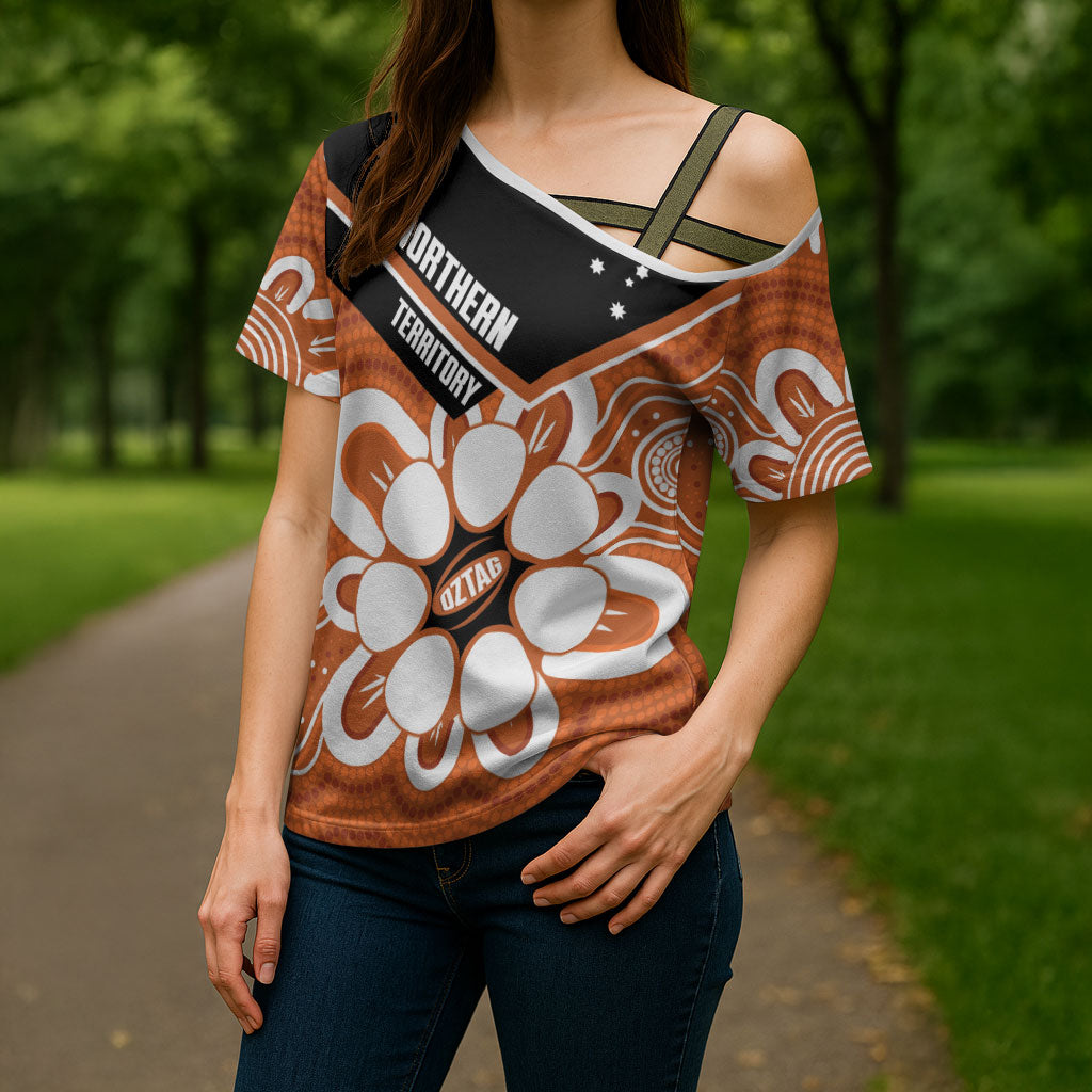 Northern Territory Oztag Custom Cross Shoulder Shirt Seven-Petaled Rose Emblem Indigenous Art