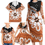 Northern Territory Oztag Custom Family Matching Long Sleeve Bodycon Dress and Hawaiian Shirt Seven-Petaled Rose Emblem Indigenous Art