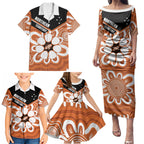 Northern Territory Oztag Custom Family Matching Puletasi and Hawaiian Shirt Seven-Petaled Rose Emblem Indigenous Art