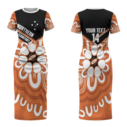 Northern Territory Oztag Custom Family Matching Short Sleeve Bodycon Dress and Hawaiian Shirt Seven-Petaled Rose Emblem Indigenous Art