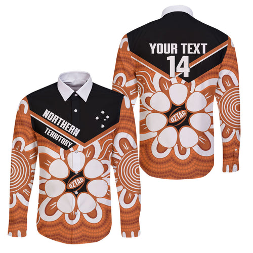 Northern Territory Oztag Custom Family Matching Short Sleeve Bodycon Dress and Hawaiian Shirt Seven-Petaled Rose Emblem Indigenous Art