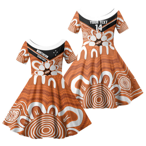 Northern Territory Oztag Custom Family Matching Short Sleeve Bodycon Dress and Hawaiian Shirt Seven-Petaled Rose Emblem Indigenous Art