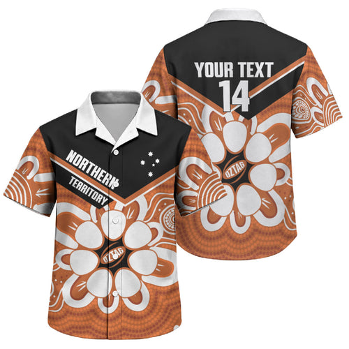 Northern Territory Oztag Custom Family Matching Short Sleeve Bodycon Dress and Hawaiian Shirt Seven-Petaled Rose Emblem Indigenous Art