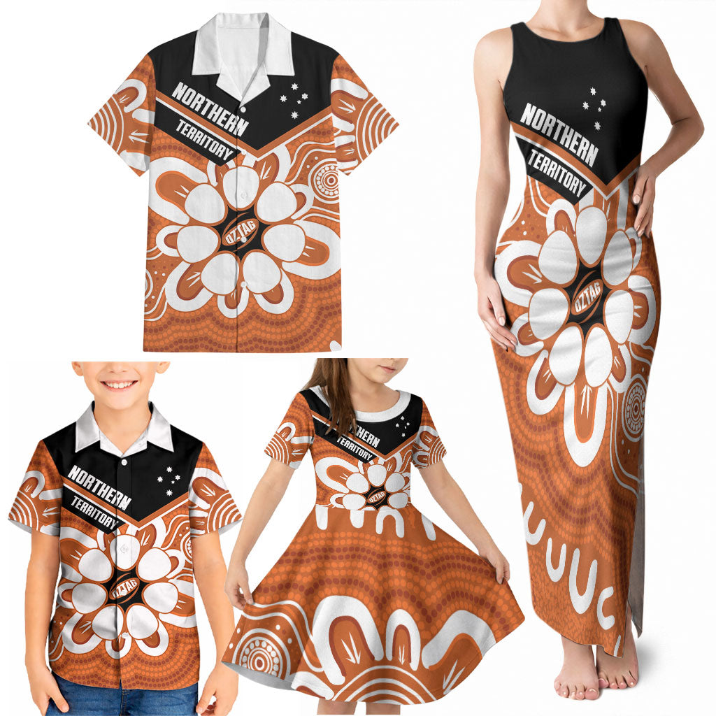 Northern Territory Oztag Custom Family Matching Tank Maxi Dress and Hawaiian Shirt Seven-Petaled Rose Emblem Indigenous Art