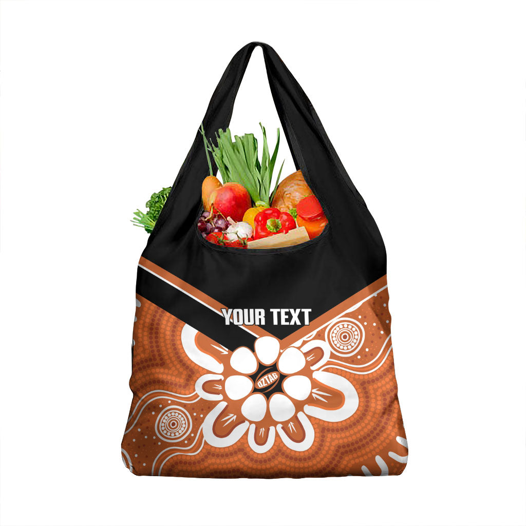 Northern Territory Oztag Custom Grocery Bag Seven-Petaled Rose Emblem Indigenous Art