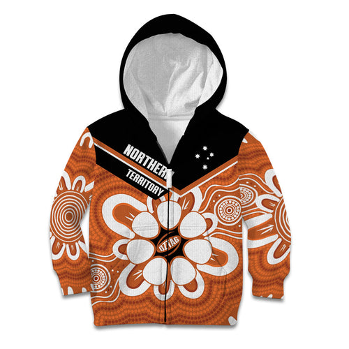 Northern Territory Oztag Custom Kid Hoodie Seven-Petaled Rose Emblem Indigenous Art