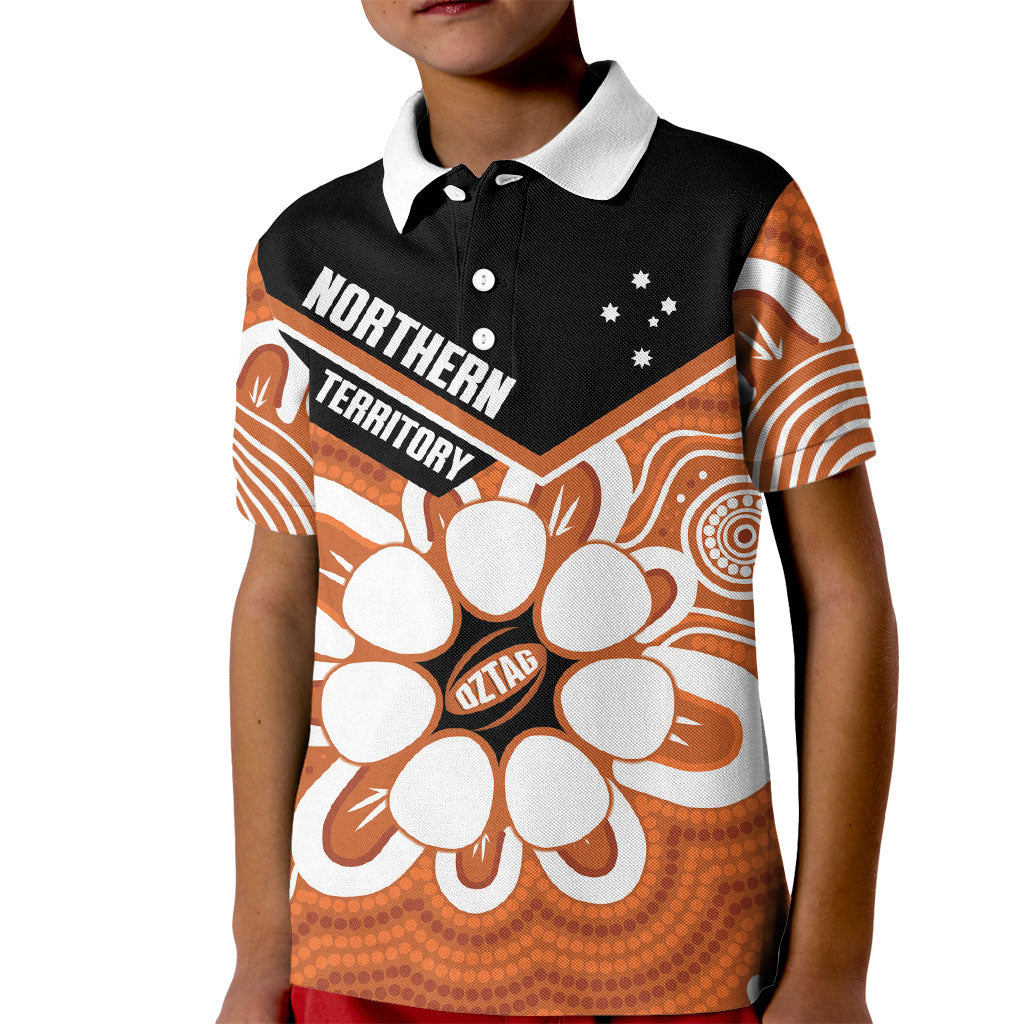 Northern Territory Oztag Custom Kid Polo Shirt Seven-Petaled Rose Emblem Indigenous Art