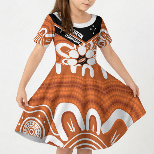 Northern Territory Oztag Custom Kid Short Sleeve Dress Seven-Petaled Rose Emblem Indigenous Art