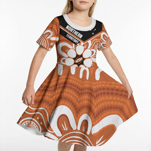 Northern Territory Oztag Custom Kid Short Sleeve Dress Seven-Petaled Rose Emblem Indigenous Art