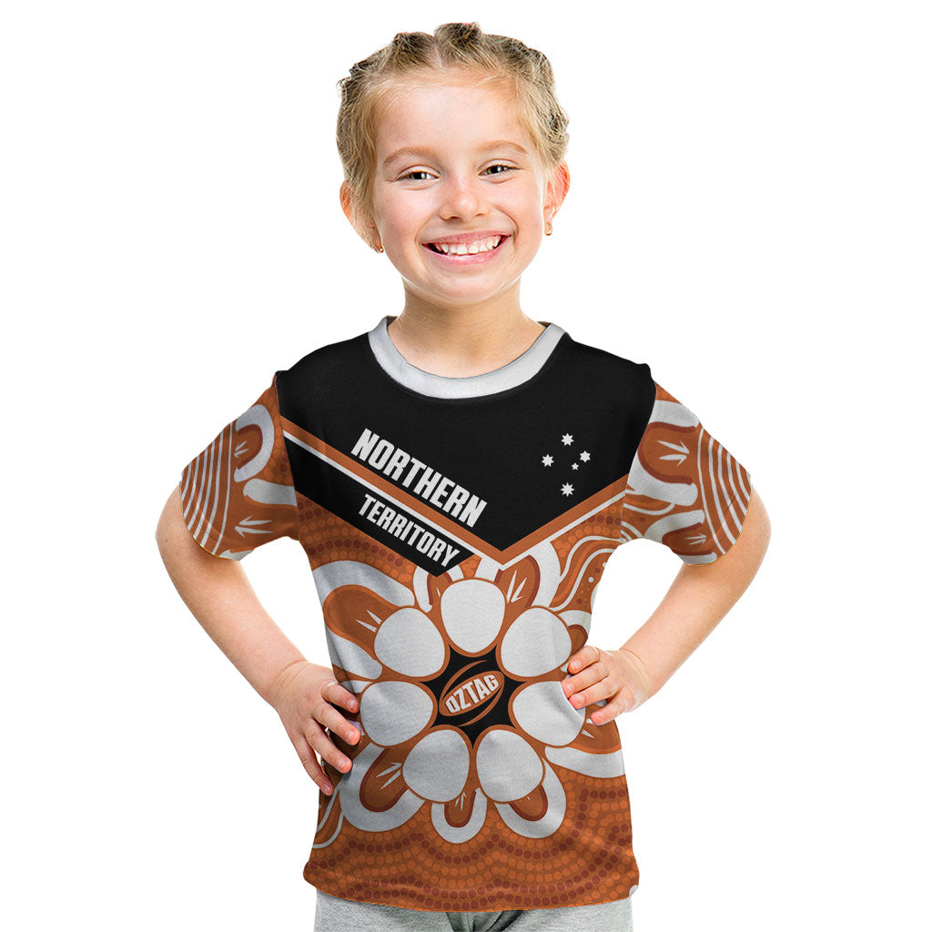Northern Territory Oztag Custom Kid T Shirt Seven-Petaled Rose Emblem Indigenous Art