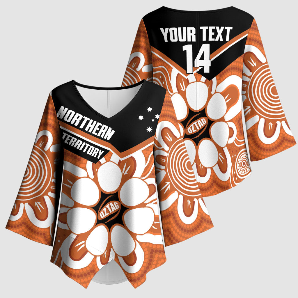 Northern Territory Oztag Custom Kimono Sleeve Blouse Seven-Petaled Rose Emblem Indigenous Art
