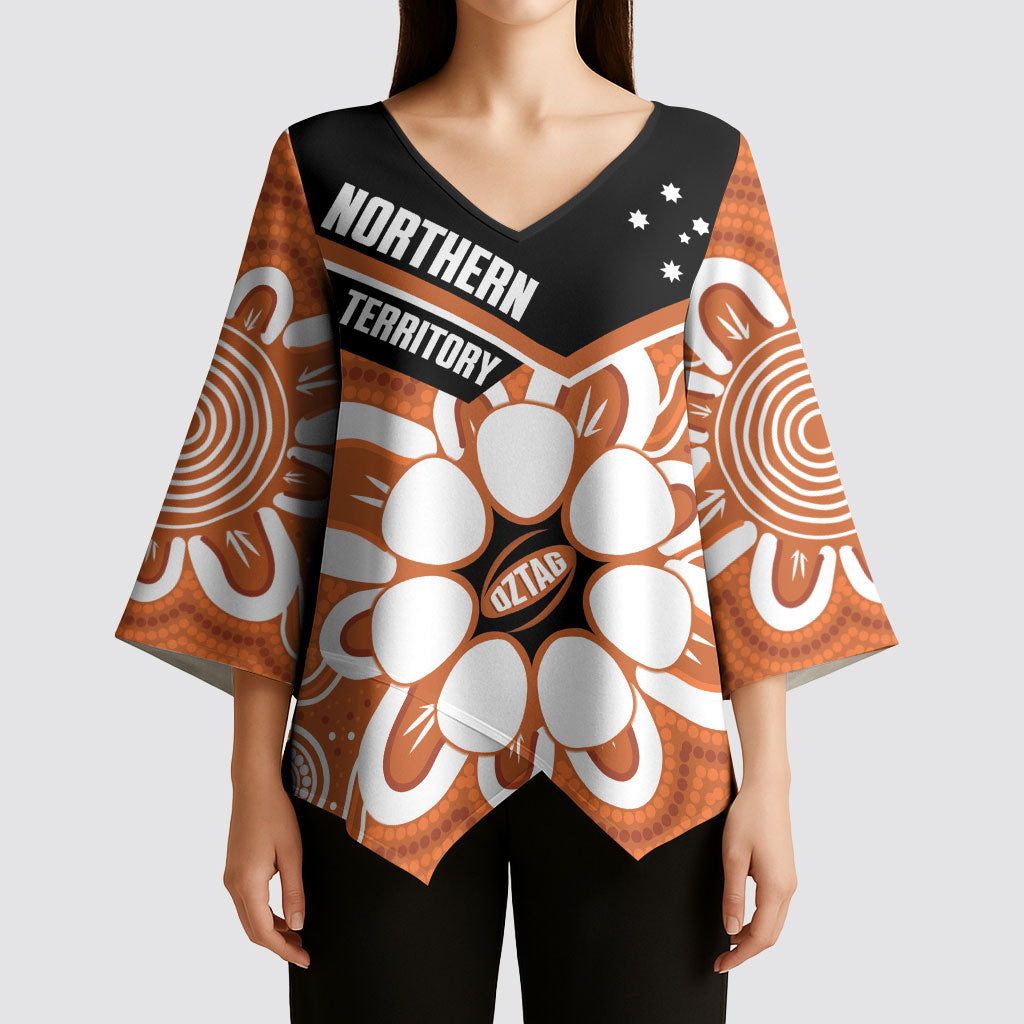 Northern Territory Oztag Custom Kimono Sleeve Blouse Seven-Petaled Rose Emblem Indigenous Art