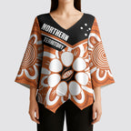 Northern Territory Oztag Custom Kimono Sleeve Blouse Seven-Petaled Rose Emblem Indigenous Art