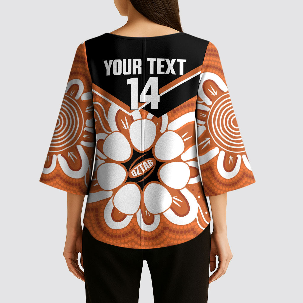 Northern Territory Oztag Custom Kimono Sleeve Blouse Seven-Petaled Rose Emblem Indigenous Art