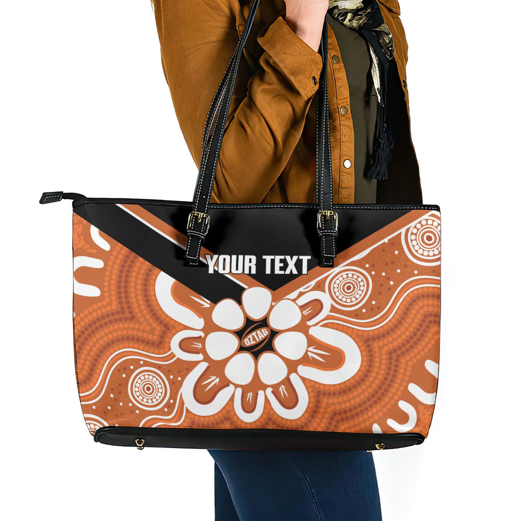 Northern Territory Oztag Custom Leather Tote Bag Seven-Petaled Rose Emblem Indigenous Art