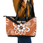 Northern Territory Oztag Custom Leather Tote Bag Seven-Petaled Rose Emblem Indigenous Art