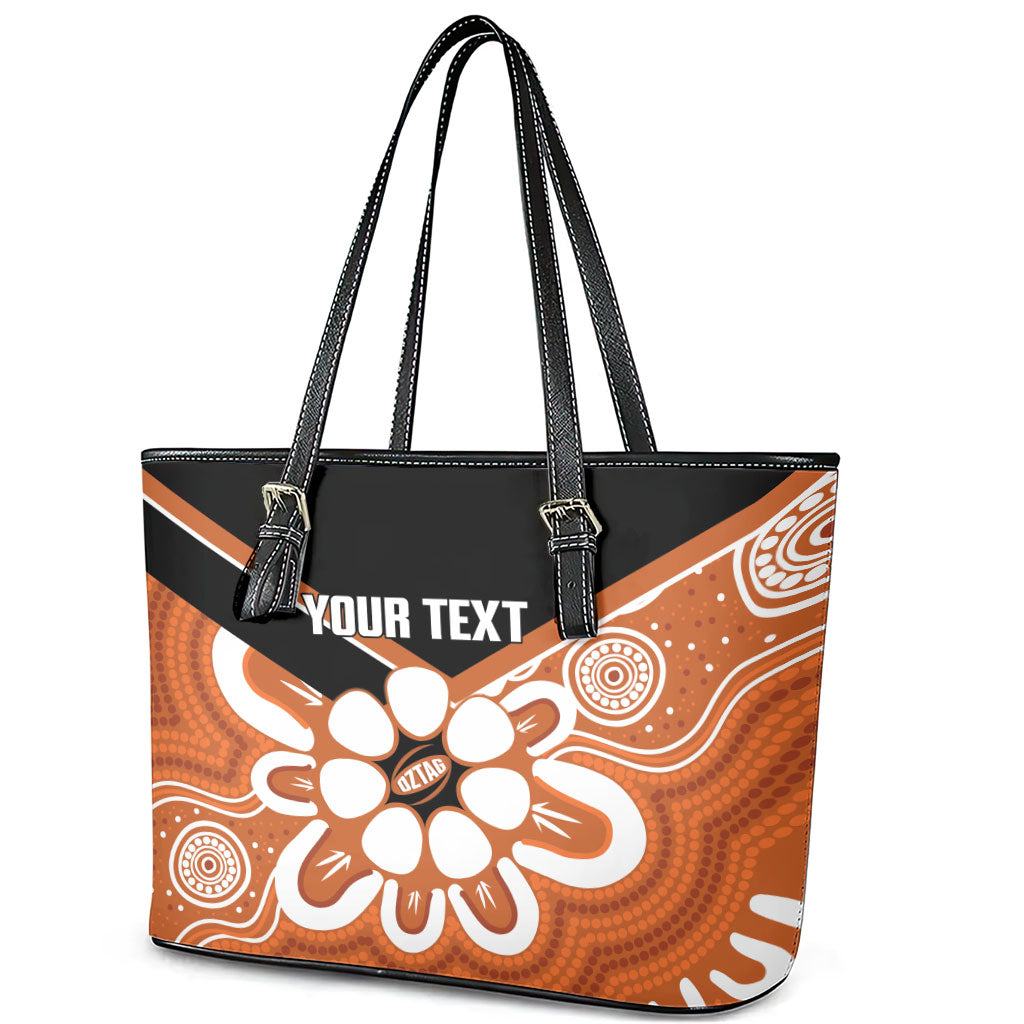 Northern Territory Oztag Custom Leather Tote Bag Seven-Petaled Rose Emblem Indigenous Art