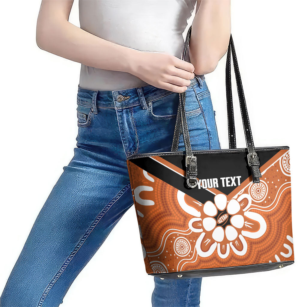 Northern Territory Oztag Custom Leather Tote Bag Seven-Petaled Rose Emblem Indigenous Art
