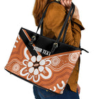 Northern Territory Oztag Custom Leather Tote Bag Seven-Petaled Rose Emblem Indigenous Art