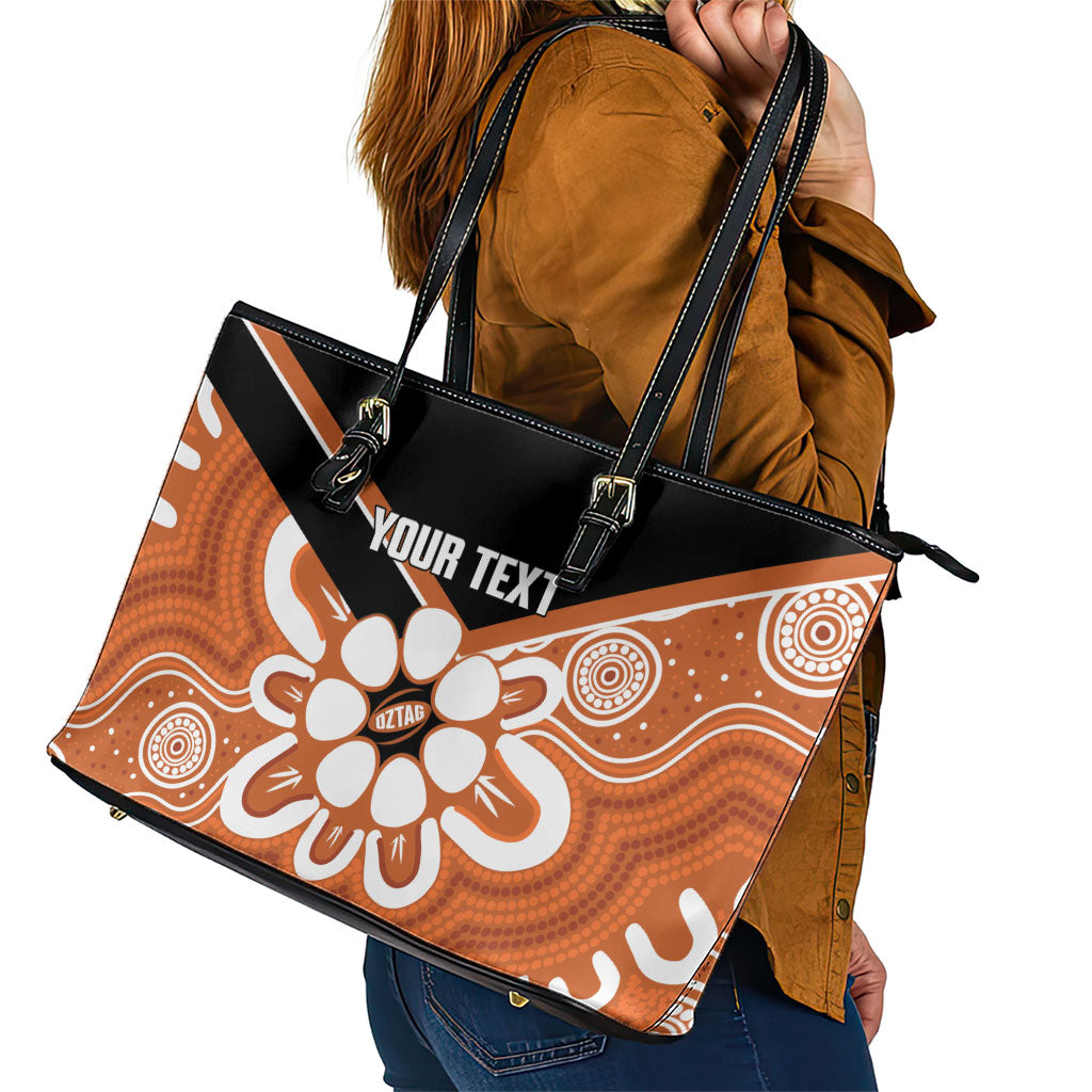 Northern Territory Oztag Custom Leather Tote Bag Seven-Petaled Rose Emblem Indigenous Art
