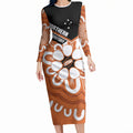Northern Territory Oztag Custom Long Sleeve Bodycon Dress Seven-Petaled Rose Emblem Indigenous Art