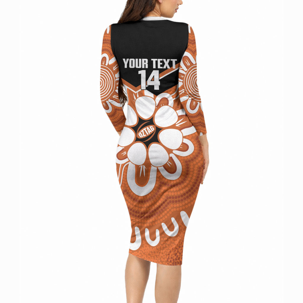 Northern Territory Oztag Custom Long Sleeve Bodycon Dress Seven-Petaled Rose Emblem Indigenous Art