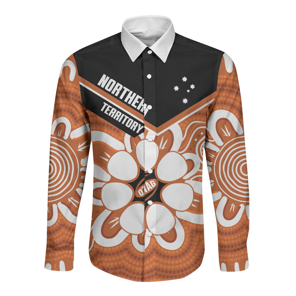 Northern Territory Oztag Custom Long Sleeve Button Shirt Seven-Petaled Rose Emblem Indigenous Art