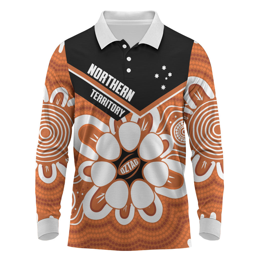 Northern Territory Oztag Custom Long Sleeve Polo Shirt Seven-Petaled Rose Emblem Indigenous Art