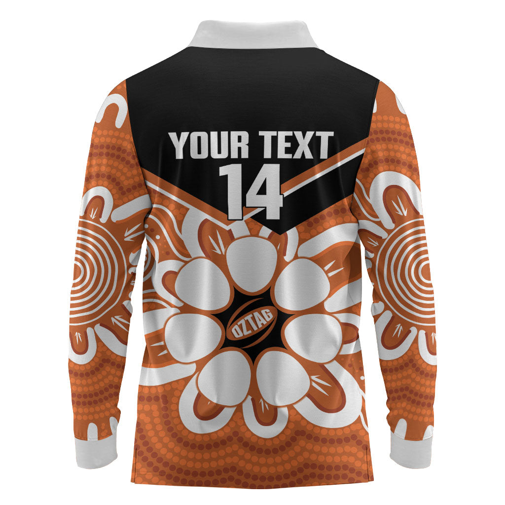 Northern Territory Oztag Custom Long Sleeve Polo Shirt Seven-Petaled Rose Emblem Indigenous Art