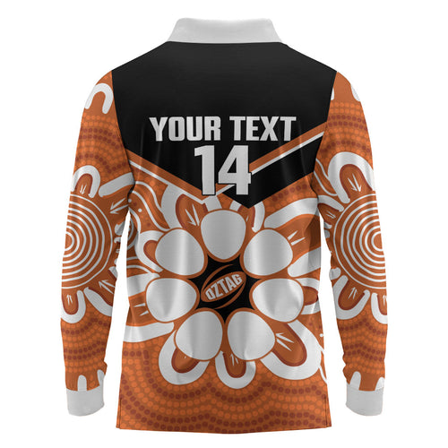 Northern Territory Oztag Custom Long Sleeve Polo Shirt Seven-Petaled Rose Emblem Indigenous Art