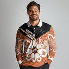 Northern Territory Oztag Custom Long Sleeve Polo Shirt Seven-Petaled Rose Emblem Indigenous Art