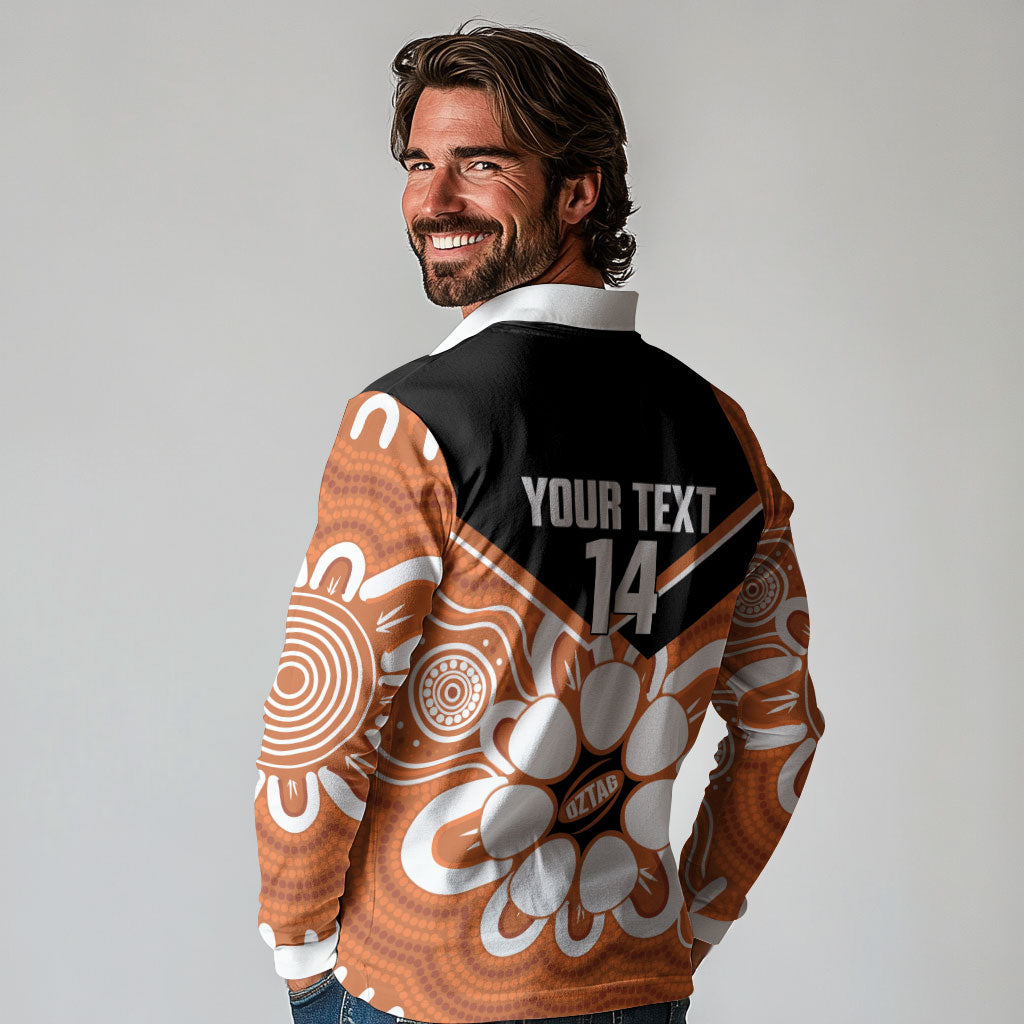 Northern Territory Oztag Custom Long Sleeve Polo Shirt Seven-Petaled Rose Emblem Indigenous Art