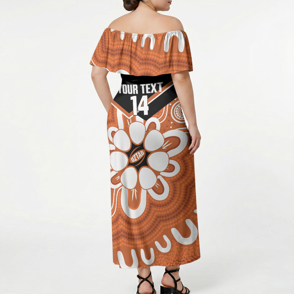 Northern Territory Oztag Custom Off Shoulder Maxi Dress Seven-Petaled Rose Emblem Indigenous Art