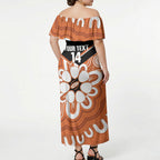 Northern Territory Oztag Custom Off Shoulder Maxi Dress Seven-Petaled Rose Emblem Indigenous Art