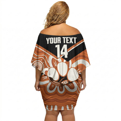 Northern Territory Oztag Custom Off Shoulder Short Dress Seven-Petaled Rose Emblem Indigenous Art