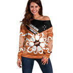 Northern Territory Oztag Custom Off Shoulder Sweater Seven-Petaled Rose Emblem Indigenous Art