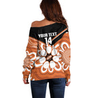 Northern Territory Oztag Custom Off Shoulder Sweater Seven-Petaled Rose Emblem Indigenous Art