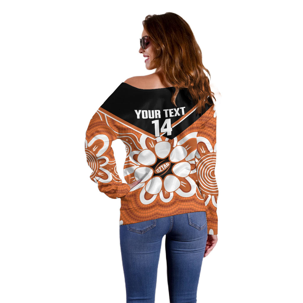 Northern Territory Oztag Custom Off Shoulder Sweater Seven-Petaled Rose Emblem Indigenous Art