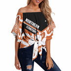 Northern Territory Oztag Custom Off Shoulder Wrap Waist Top Seven-Petaled Rose Emblem Indigenous Art