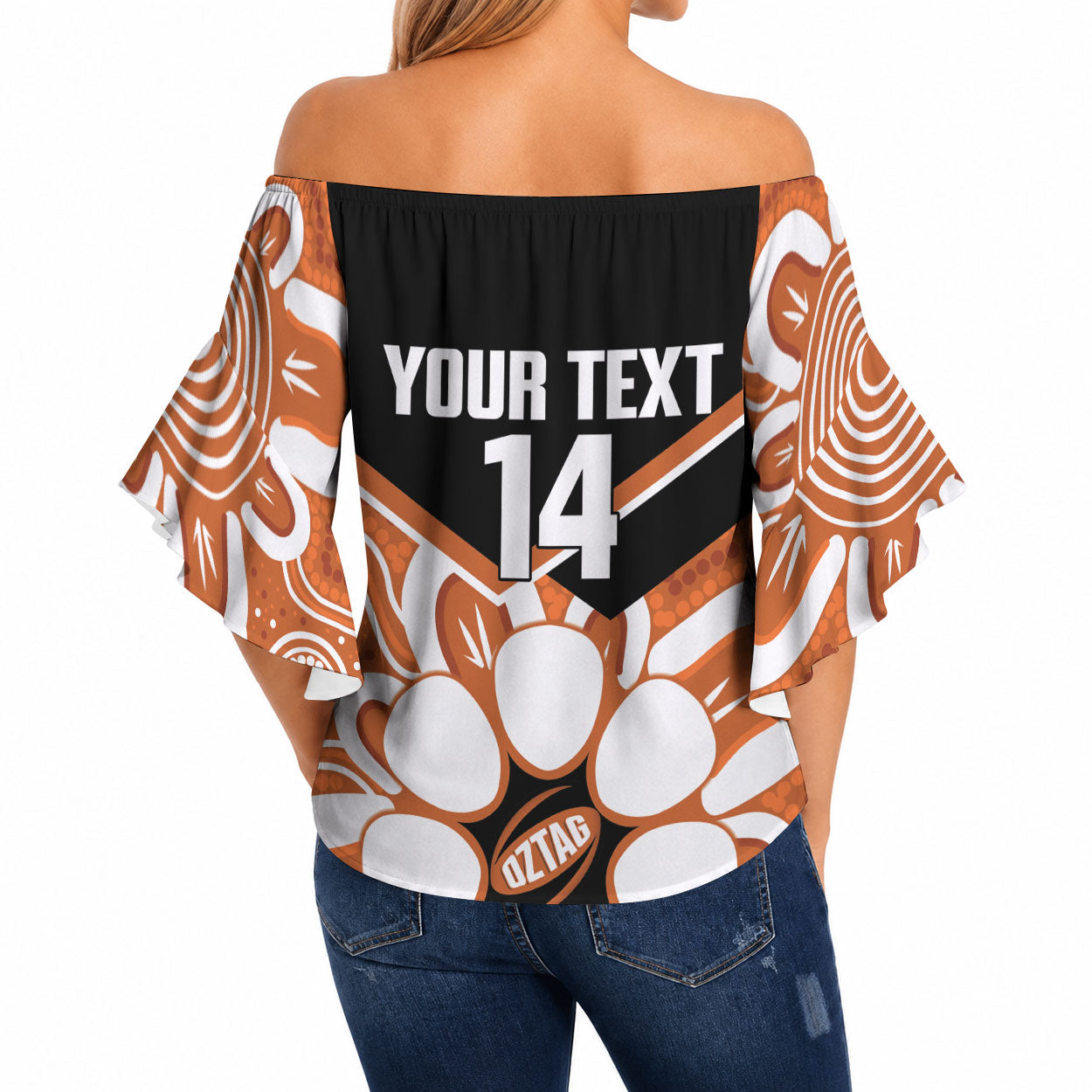 Northern Territory Oztag Custom Off Shoulder Wrap Waist Top Seven-Petaled Rose Emblem Indigenous Art