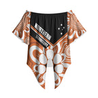 Northern Territory Oztag Custom Off Shoulder Wrap Waist Top Seven-Petaled Rose Emblem Indigenous Art