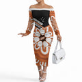 Northern Territory Oztag Custom Off The Shoulder Long Sleeve Dress Seven-Petaled Rose Emblem Indigenous Art