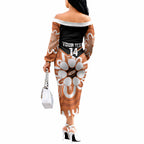Northern Territory Oztag Custom Off The Shoulder Long Sleeve Dress Seven-Petaled Rose Emblem Indigenous Art