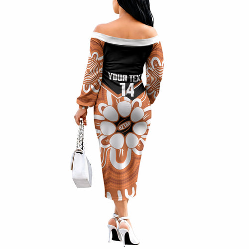 Northern Territory Oztag Custom Off The Shoulder Long Sleeve Dress Seven-Petaled Rose Emblem Indigenous Art